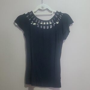 Guess Black Cutout Short Sleeve Top Size Medium